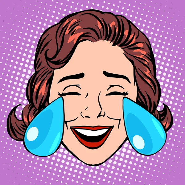 복고풍 Emoji 눈물 기쁨 여자 얼굴의 — 스톡 벡터