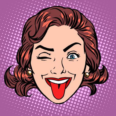 Retro Emoji dil kadın yüzü