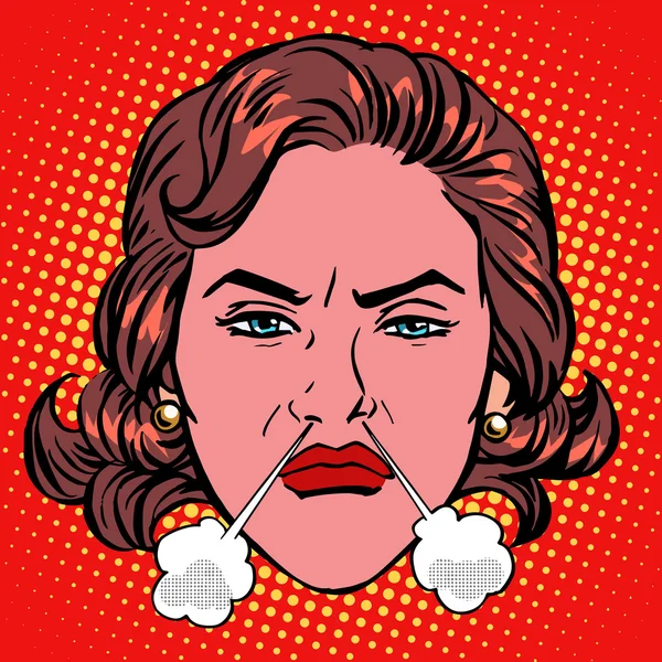 Retro Emoji ilska ilska kokande kvinna ansikte — Stock vektor