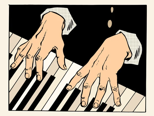 Zongora billentyűk zongorista kezek — Stock Vector