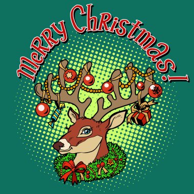Deer Santa Claus merry Christmas clipart