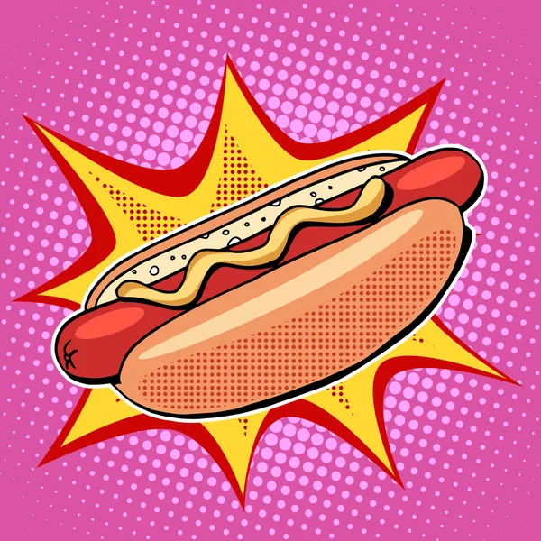 Perro caliente comida rápida vector pop estilo de arte — Vector de stock