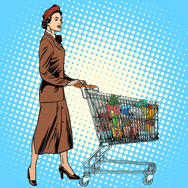 Shopper carrello della spesa pieno di cibo — Vettoriale Stock