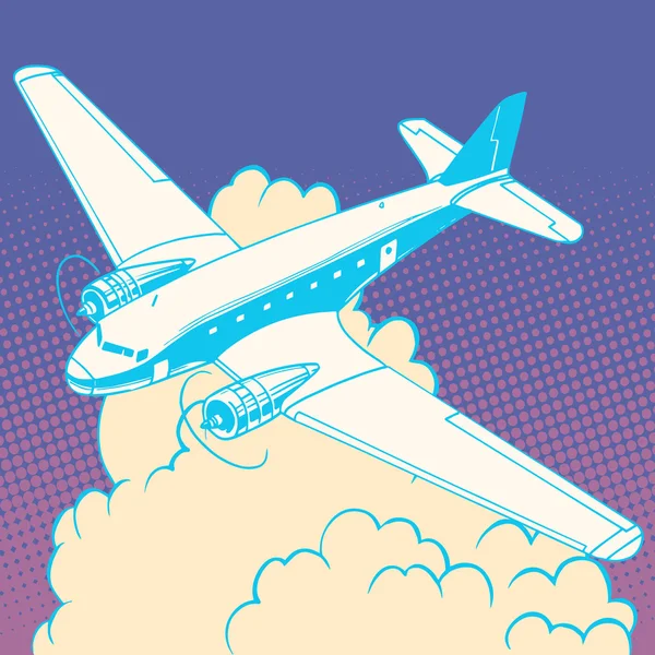 Airplane in the clouds vintage retro travel flights — Stock Vector