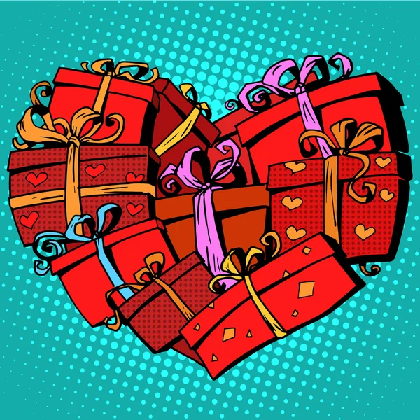 Box gåva hjärtformade alla hjärtans dag — Stock vektor