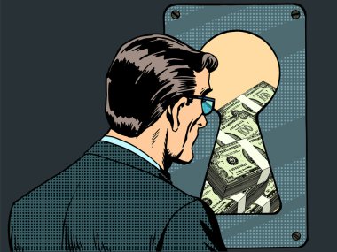 Finansal güvenlik adam para anahtar deliği