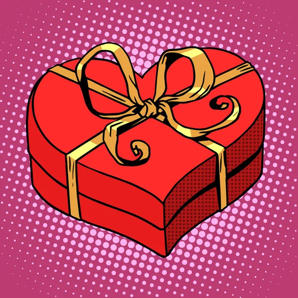 Caja de regalo roja en forma de corazón. Amor día de San Valentín y boda — Vector de stock