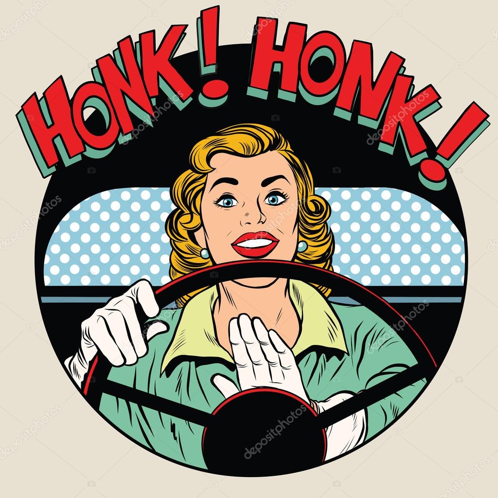 Honk vehicle horn driver woman — Stock Vector © studiostoks 98060492