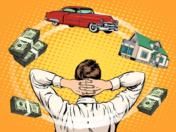Negocios sueños comprador casa coche ingresos dinero — Archivo Imágenes Vectoriales