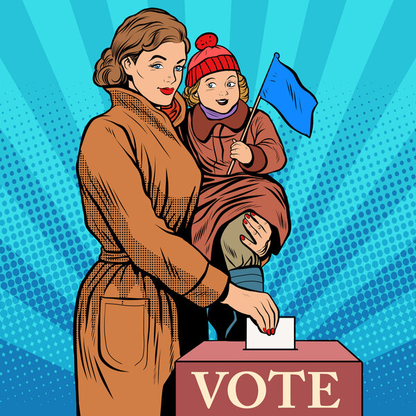 Mother and child women vote in elections