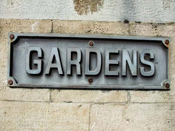 Jardins Metal Sign — Fotografia de Stock