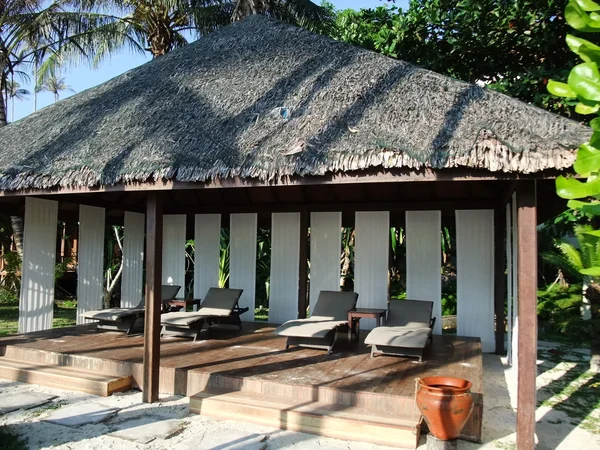 Plaj sandalyeleri ve cabana