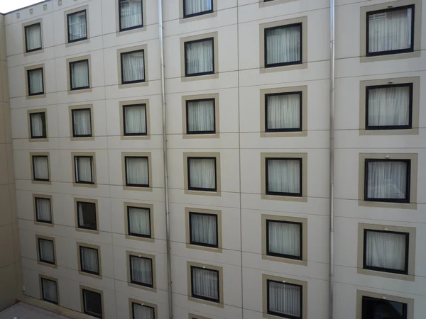 Windows of the hotel buildings