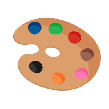 Renkleri çizmek ve karıştırmak için resim paleti çizen bir çizgi film. Beyaz arkaplanda vektör illüstrasyonu