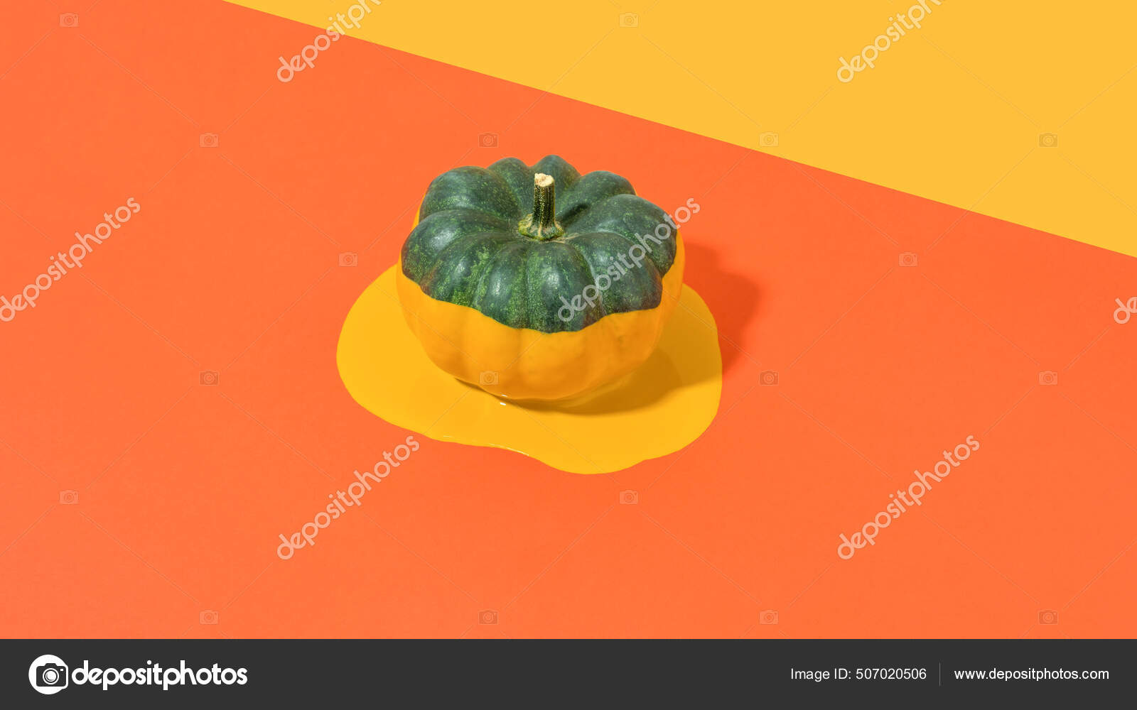 Minimal Composition Half Painted Dark Green Pumpkin Orange Liquid