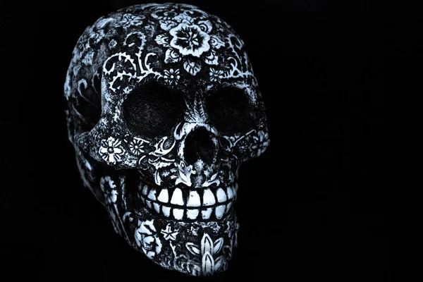 False Bone Skull Black Background Copy Space — Stock Photo, Image