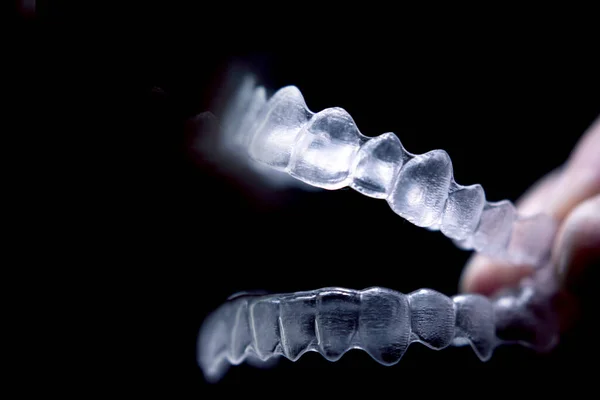 Alinhamento Transparente Dos Dentes Retentor Férula Espaço Cópia — Fotografia de Stock