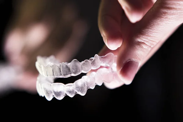 Alinhamento Transparente Dos Dentes Retentor Férula Espaço Cópia Imagem De Stock