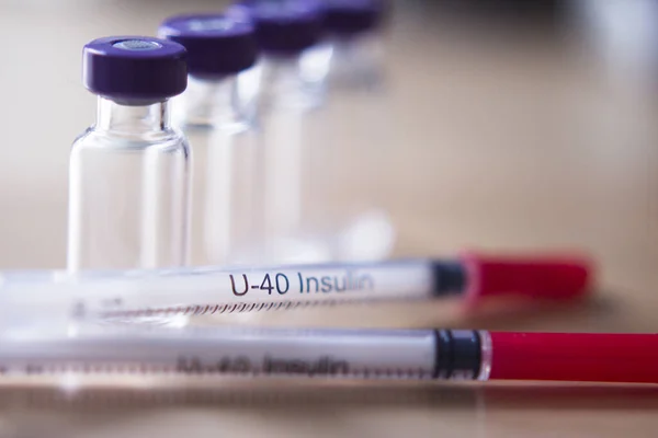 Domácí Inzulínové Injekční Stříkačky U40 Žádní Lidé — Stock fotografie