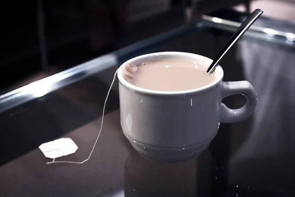 Weiße Tasse Heißen Latte Kaffee Kein Volk — Stockfoto