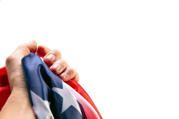 Menschliche Hand mit Flagge der USA. Presidents Day Konzept. Werbeflyer. — Stockfoto