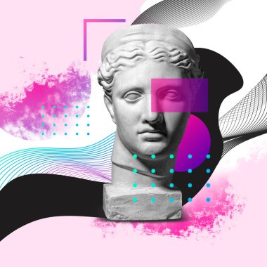 Antik heykel başlıklı çağdaş sanat kolajı gerçeküstü bir tarzda.
