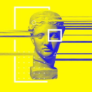 Antik heykel başlıklı çağdaş sanat kolajı gerçeküstü bir tarzda.
