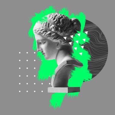 Antik heykel başlıklı çağdaş sanat kolajı gerçeküstü bir tarzda.