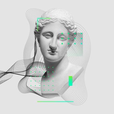 Antik heykel başlıklı çağdaş sanat kolajı gerçeküstü bir tarzda.