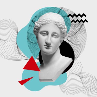 Antik heykel başlıklı çağdaş sanat kolajı gerçeküstü bir tarzda.