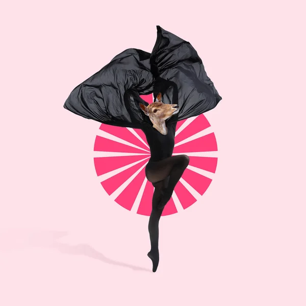 Όμορφη χορεύτρια μπαλέτου με επικεφαλής το κεφάλι ελαφιού σε ροζ φόντο. — Φωτογραφία Αρχείου