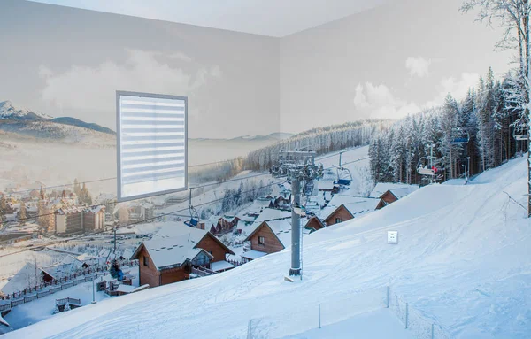 Winter landscape projection on walls of your living room. Art collage