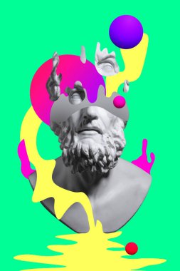 Antik heykel başlıklı çağdaş sanat kolajı gerçeküstü bir tarzda.