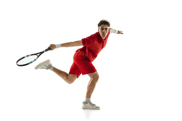 Egy fehér férfi, profi teniszező elszigetelt fehér háttér. — Stock Fotó