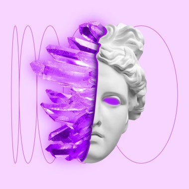 Antik heykelle modern kavramsal sanat kolajı. Çağdaş sanat.