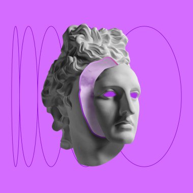 Antik heykelle modern kavramsal sanat kolajı. Çağdaş sanat.