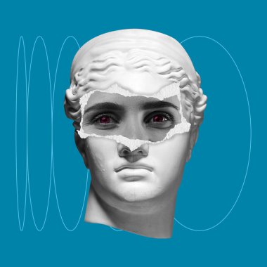 Antik heykel başlıklı çağdaş sanat kolajı gerçeküstü bir tarzda.