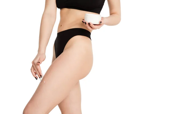 Cropped slim beautiful woman in underwear isolated over light background. — Stock Photo, Image