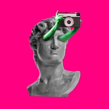 Çağdaş sanat kolajı antik heykel büstü gerçeküstü bir tarzda