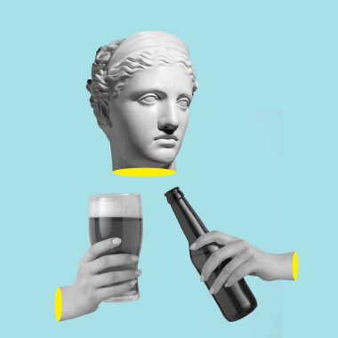 Antik heykel başlıklı çağdaş sanat kolajı gerçeküstü bir tarzda.