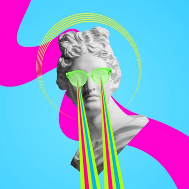 Antik heykelle modern kavramsal sanat kolajı. Çağdaş sanat.