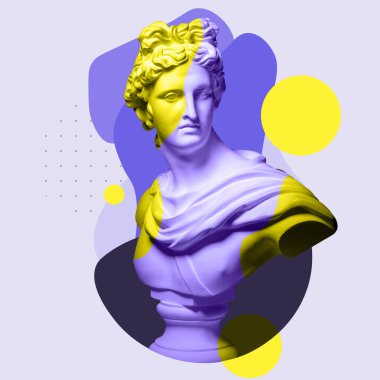 Antik heykelle modern kavramsal sanat kolajı. Çağdaş sanat.