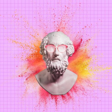 Çağdaş sanat kolajı antik heykel büstü gerçeküstü bir tarzda.