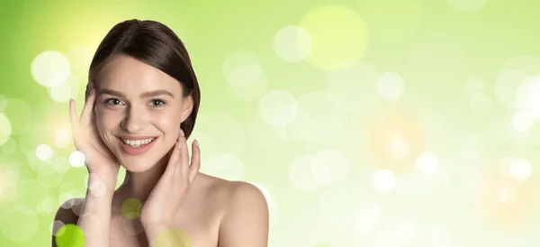 Image of beautiful young woman with clean fresh skin. Facial treatment, beauty and spa concept. — Stock Photo, Image