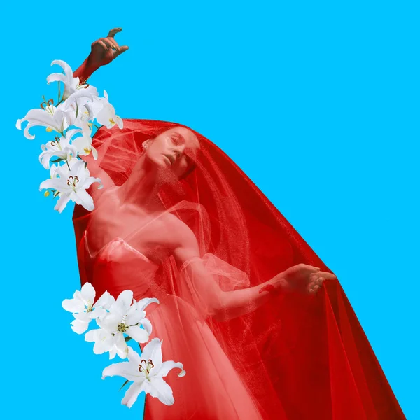 Decoración floral. collage de arte contemporáneo. Surrealismo, minimalismo en el arte. —  Fotos de Stock