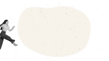 Short product video of businesswoman leaping across checkpoints with red flags on curvy line. Concept of goal tracking, career steps, financial planning, coaching, presentations.