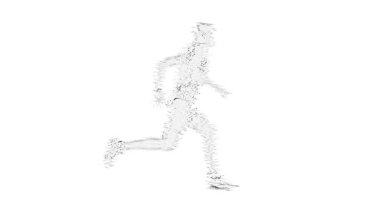 Video afişi. Asgari bileşim çalışan insan silueti soyut arıza tarzında. Fiziksel aktivite kavramı, fitness için sağlıklı vücut hareketi görsel, poster ve motivasyon içeriği.