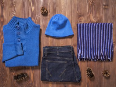 Kış giysileri üzerinde Üstten Görünüm