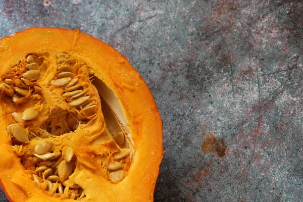Оранжевый Пухлая Тыква Семена Внутри Оранжевый Овощ Овощная Плоть — стоковое фото