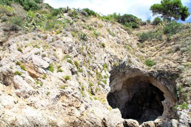 Mağara, kayalıklardaki mağara, oyuk mağara, bitkilerle kaplanmış kayalar, mağara.